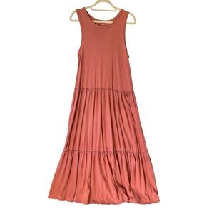 Aerie tiered maxi dress L Coral pink Raw edges Sleeveless tank Scoop neck